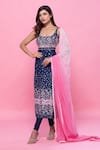 Buy_Label Priyanka Kar_Blue Cotton Satin Printed Floral Patterns Scoop Neck Straight Kurta Set _at_Aza_Fashions