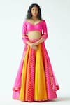 Buy_PRIYAL PRAKASH_Blue Raw Silk Embroidered Zari And Sequin Work Broad Chevron Pattern Lehenga Set _at_Aza_Fashions