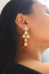 Shop_Do Taara_Orange Stone And Kundan Dangler Earrings _at_Aza_Fashions