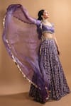 Buy_Ria Shah Label_Purple Polyester Sequins, Beads, Floral Print Double Layered Lehenga Set _at_Aza_Fashions
