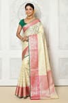 Buy_Nazaakat by Samara Singh_Off White Banarasi Cotton Silk Woven Geometric And Floral Pattern Saree_at_Aza_Fashions