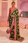 Buy_Siddhartha Bansal_Green Pure Crepe Embroidered Paisley Royal Print Saree With Blouse  _at_Aza_Fashions
