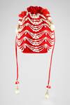Buy_ClutcH'D_Red Beads, Pearls Velvet Embroidered Potli Bag _at_Aza_Fashions