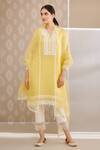 Buy_Bunka_Yellow Silk Organza Embellished Crochet Lace Salma Straight Set _at_Aza_Fashions