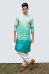 Buy_KAKA CALCUTTA_Blue Kurta- Bamberg Silk Pintucks Detail Set _at_Aza_Fashions