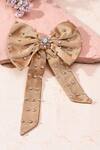 Buy_Hair Drama CO_Beige Crystals Embellished Hair Bow Alligator Clip_at_Aza_Fashions