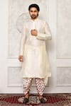 Buy_Arihant Rai Sinha_Off White Dupion Silk Floral Floret Print Cowl Drape Pant _at_Aza_Fashions