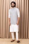 Buy_Ankit V Kapoor_Grey Pure Georgette Embroidered Lucknowi Zain Nehru Jacket _at_Aza_Fashions