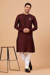 Buy Hilo Design Maroon Cotton, Silk, Lycra Embroidery Adira Placement Kurta Set at Aza Fashions Buy_Hilo Design_Maroon Cotton, Silk, Lycra Embroidery Adira Placement Kurta Set _at_Aza_Fashions