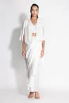 Buy_431-88 By Shweta Kapur_White Silk Embellished Cutdana V Pre-draped Saree And Work Cape Set  _at_Aza_Fashions