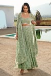 Buy_Basanti - Kapde Aur Koffee_Green Georgette Print Tropical Trees Sweetheart Neck Cape Palazzo Set _at_Aza_Fashions