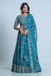 Buy_Nautanky_Blue Blouse- Viscose Silk Printed Iznik Round Bridal Lehenga Set _at_Aza_Fashions