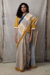 Buy_BANANA labs_Blue Cotton Printed Stripe Saree _at_Aza_Fashions