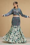 Buy_AFFROZ_Green Viscose Crepe Print Abstract Round Taabir Top With Mermaid Tail Skirt _at_Aza_Fashions