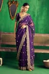 Buy_Jigar Mali_Purple Raw Silk And Organza Lining Shantoon Embroidery Border Saree With Blouse _at_Aza_Fashions