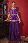 Buy_Ajiesh Oberoi_Purple Dupion Silk And Organza Embroidered Floral Urvi Jacket & Sharara Set _at_Aza_Fashions