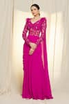 Buy_Vivek Patel_Fuchsia Georgette Embroidered 3d Resham Dori Wide Draped Saree Gown For Women_at_Aza_Fashions