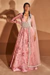 Buy Bhumika Sharma Pink Organza Embroidery V-neck Bahaar Print Anarkali at Aza Fashions Buy_Bhumika Sharma_Pink Organza Embroidery V-neck Bahaar Print Anarkali _at_Aza_Fashions
