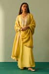 Buy_Angad Singh_Yellow Silk Embroidered Floral V Neck Kurta Palazzo Set _at_Aza_Fashions