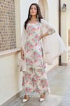 Buy_Palak & Mehak_Off White Organza, Crepe Gota Patti, Aravali Garden Print Kurta Set With Cape _at_Aza_Fashions