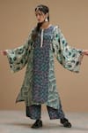 Buy Affroz Green Viscose Crepe Abstract Round Neck Flared Sleeve Print Kurta And Palazzo Set at Aza Fashions Buy_Affroz_Green Viscose Crepe Abstract Round Neck Flared Sleeve Print Kurta And Palazzo Set _at_Aza_Fashions