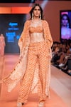 Buy_Arpita Mehta_Orange Crepe Silk Printed Butti Cape Open Pant Set _at_Aza_Fashions