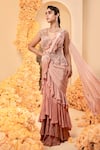 Buy_Adi By Aditya Khandelwl_Pink Bodice Net Embroidery Crystals V Neck Asymmetric Ruffle Saree Gown _at_Aza_Fashions