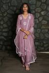 Buy_Pants And Pajamas_Purple , Popsicle Lilac Lace Trim Kurta Pant And Dupatta - Set Of 3 _at_Aza_Fashions