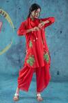 Buy Kacha Tanka Red Cotton Satin Applique Floral Round Neck Rose Pattern Kurta Set at Aza Fashions Buy_Kacha Tanka_Red Cotton Satin Applique Floral Round Neck Rose Pattern Kurta Set _at_Aza_Fashions