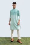 Buy_KAKA CALCUTTA_Blue Kurta- Bamberg Silk Embroidery Abstract Shaded Set _at_Aza_Fashions