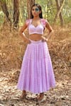 Buy_Disha Kahai_Pink Crepe Printed Polka Dots Sweetheart Lehenga Set With Embroidered Jacket _at_Aza_Fashions