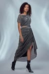 Buy_Style Junkiie_Grey Shimmer Knit One Shoulder Asymmetric Sleeve Dress  _at_Aza_Fashions