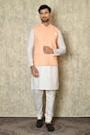 Buy_Aryavir Malhotra_Peach Silk Blend Embroidered Chikankari Botanic Work Bundi And Plain Kurta Set _at_Aza_Fashions