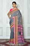 Buy_Samyukta Singhania_Grey Pure Cotton Woven Jamdani Striped Saree _at_Aza_Fashions