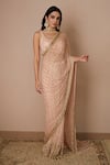 Buy_Astha Narang_Pink Net Embroidered Nakshi Scoop Neck Checkered Saree With Blouse  _at_Aza_Fashions