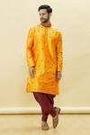 Buy_Samyukta Singhania_Orange Silk Metallic Thread Embroidered Kurta Patiala Set _at_Aza_Fashions