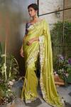 Buy_Prisho_Green Silk Sequins Round Neck African Border Embroidered Saree With Blouse _at_Aza_Fashions