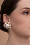 Shop_ISHARYA_White Mirror Amara Pearl Embellished Stud Earrings _at_Aza_Fashions