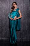 Buy_Shilpi Gupta_Blue Silk Satin Embroidery, Beads Cutdana Pre-draped Saree With Blouse _at_Aza_Fashions