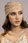 Buy_Hair Drama Co_Beige Rhinestone Embellished Lycra Turban _at_Aza_Fashions