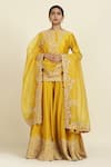 Buy_Oshi By Shikha_Yellow Chanderi Silk Hand Embroidered Marodi Work Round Neck Sharara Set _at_Aza_Fashions