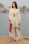 Buy_Enech_Gold Kaftan Shimmer Georgette Dyed And Stripe & Asymmetric Pant Set  _at_Aza_Fashions