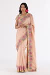 Buy_Nakita Singh_Pink Satin Silk Embroidered Thread And Sequin Floral Saree & Blouse Set  _at_Aza_Fashions