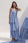 Buy_Kritika Madan Label_Blue Royal Georgette Printed Checkered Sweetheart Tiered Maxi Dress  _at_Aza_Fashions