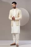 Buy_Kasbah_White Chanderi Embroidered Floral Bandhgala Jacket _at_Aza_Fashions