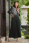 Buy_Bohame_Black Satin Chiffon Hand Embroidered Beads Jumpsuit  Aaliyah With Jacket _at_Aza_Fashions