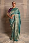 Buy_Priyanka Raajiv_Blue Banarasi Silk Woven Geometric Jaishree Saree  _at_Aza_Fashions