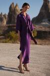 Buy_Twinkle Hanspal_Purple Pure Silk Spread Collar Alesso Kaftan_at_Aza_Fashions