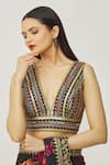 Buy_Nazaakat by Samara Singh_Black Silk Embroidered Thread Plunge V Neck Blouse_at_Aza_Fashions
