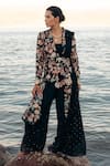 Buy_Sahil Kochhar_Black Crepe Embroidered Floral Kanishq Draped Jacket And Dhoti Pant Set  _at_Aza_Fashions